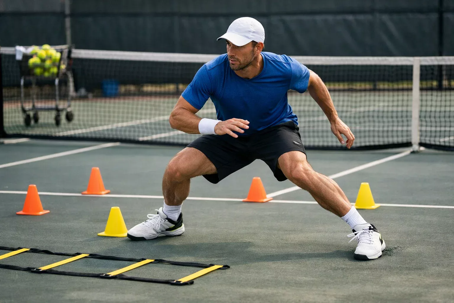 Tenista practicando diferentes movimientos en sesión de entrenamiento
